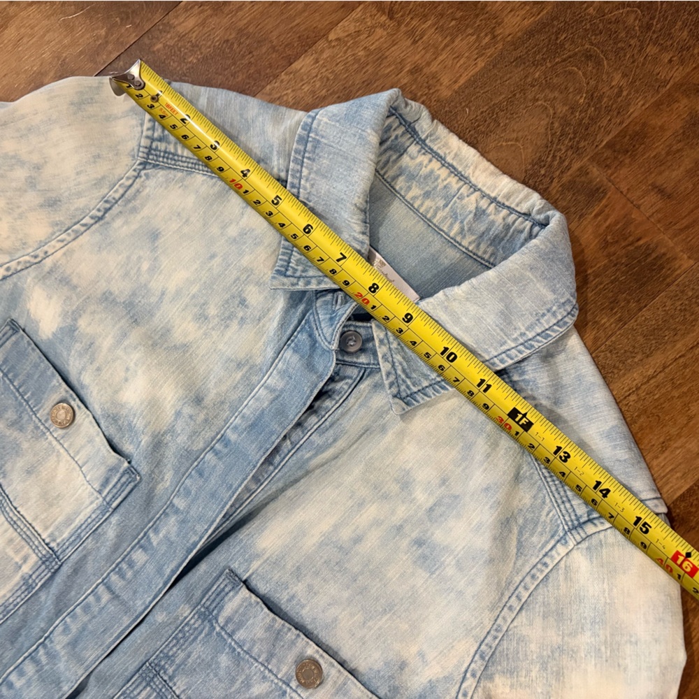 7 For All Mankind Denim Shirtdress XS Light Blue Acid Wash Raw Hem Western - Picture 7 of 12